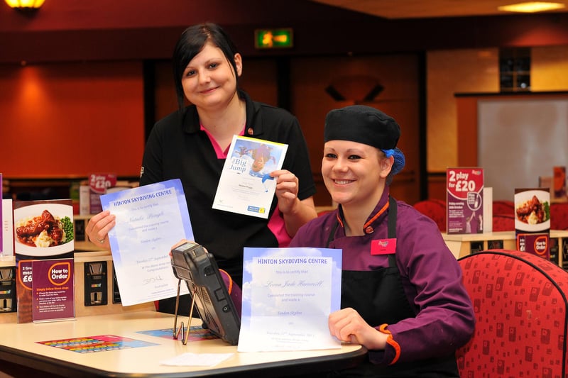 Mecca Bingo staff Natalie Pringle (left) and Lorna Hammill were pictured with their skydiving certificates in 2011. Does this bring back happy memories?