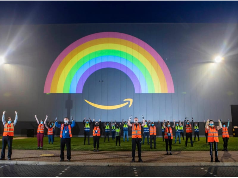 Rainbows were the symbol of lockdown - with Doncaster's Amazon depot displaying this huge effort.