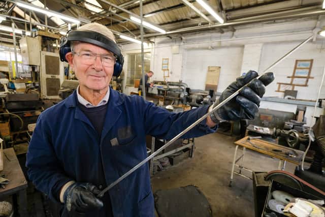 The swords used at the Queens funeral were manufactured by J Adams Ltd, a city cutler dating back to the 18th century, through their swordsmith Peter Hopkinson.