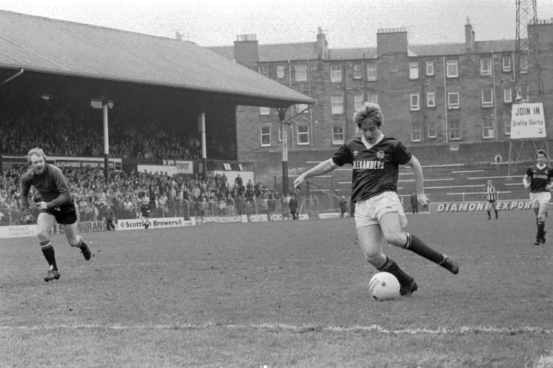 Hearts' footballer John Robertson in action during the Hearts v Dunfermline football match at Tynecastle in May 1983. Final score 3-3 draw.