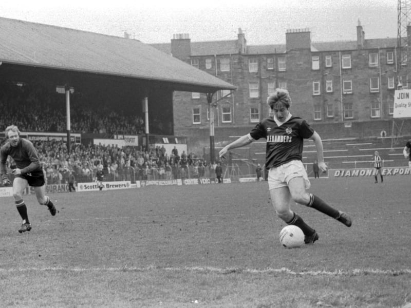 Hearts' footballer John Robertson in action during the Hearts v Dunfermline football match at Tynecastle in May 1983. Final score 3-3 draw.