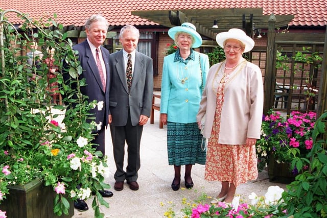 Pictured at the handover of St John's Hospice courtyard, conservatory and two rooms from the Cancer Detection Trust  to the Doncaster Helath Care Trust in 1997 were David Bertram, John Clark, Audrey Gregory and Sheila Mitchinson
