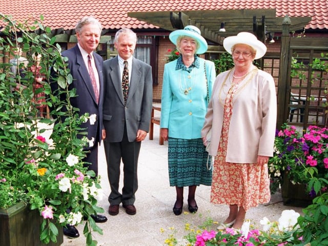 Pictured at the handover of St John's Hospice courtyard, conservatory and two rooms from the Cancer Detection Trust to the Doncaster Helath Care Trust in 1997 were David Bertram, John Clark, Audrey Gregory and Sheila Mitchinson
