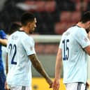 Scotland's Scott McKenna (right) and Liam Palmer appear dejected after the final whistle during the UEFA Nations League Group 2, League B match at City Arena, Trnava, Slovakia. PA Photo.  Martin Baumann/TASR/PA Wire.