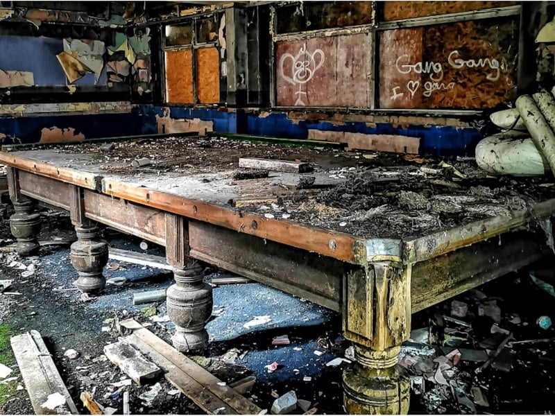 Despite a number of serious fires, the snooker table remains relatively intact.