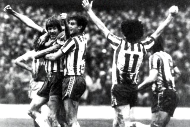 Sheffield Wednesday celebrate Ian Mellor's goal in the 4-0 Boxing Day Massacre of Sheffield United in 1979.
