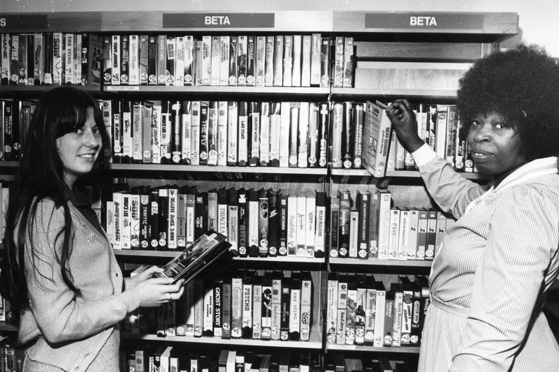 New video collection in the Music Library, Central Library, Surrey Street, 1983. Ref no s32023