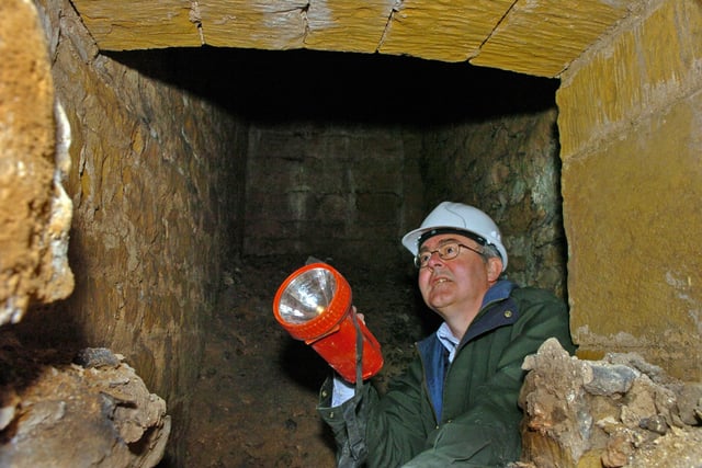 Field archaeologist Richard Shepphard took a look inside the newly opened heating chamber a annex  to the 17cent bathing house at the English Heritage's Bolsover Castle  in 2005