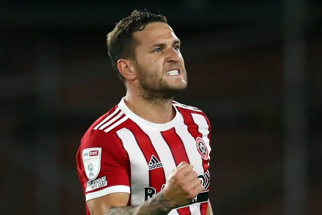 Billy Sharp of Sheffield United celebrates equalising from the penalty spot during the Sky Bet Championship match at Bramall Lane, Sheffield. Picture: Simon Bellis / Sportimage