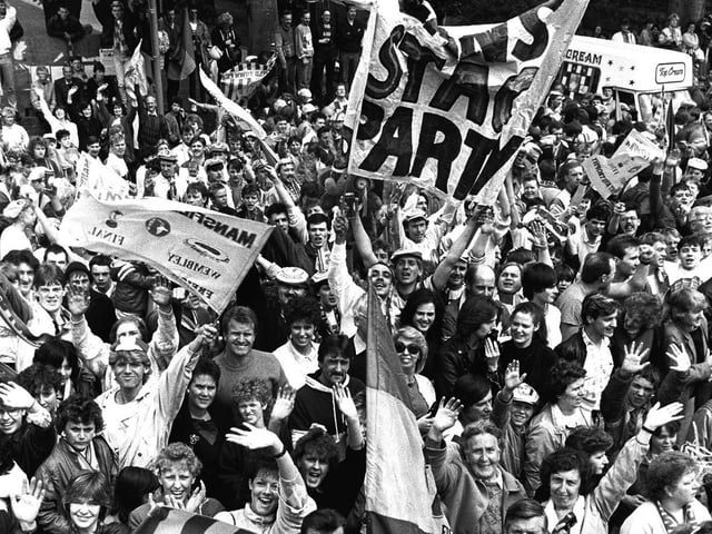 Fans celebrate after Mansfield's emphatic win at Wembley - can you spot anyone you know in the crowd?