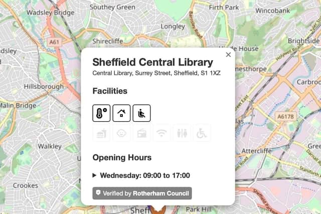 An image of the app that Sheffield firm The Developer Academy has created to help people find warm places to go in Sheffield this winter