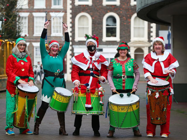 The Big Noise Community Samba Band, from left, Shirley Floyd, Susy Matthews, Carol Turp, Karen Bevan and Sian Jelley
(jpns 181221-04)