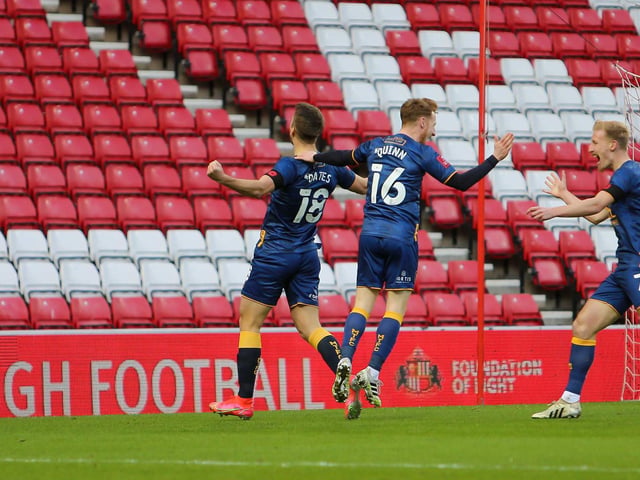 Rhys Oates celebrates his goal as Mansfield Town knocked Sunderland out of the FA Cup.