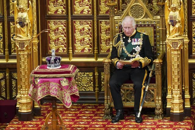 King Charles III delivering the Queen's Speech in the House of Lords in May 2022.