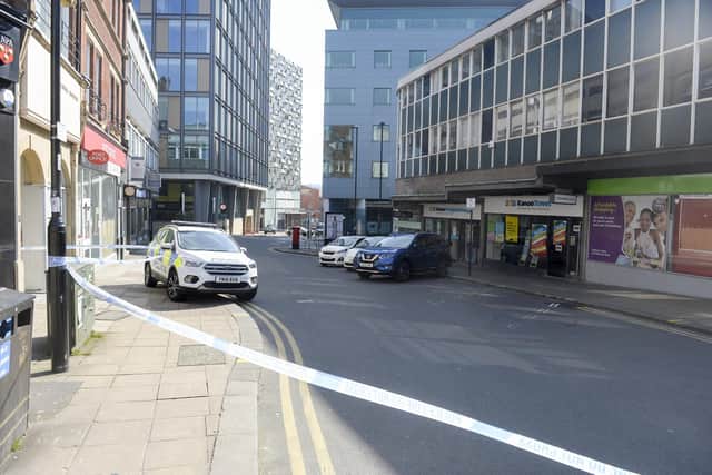 Police cordoned off part of the city centre around Charles Street yesterday following the discovery of a young man's body