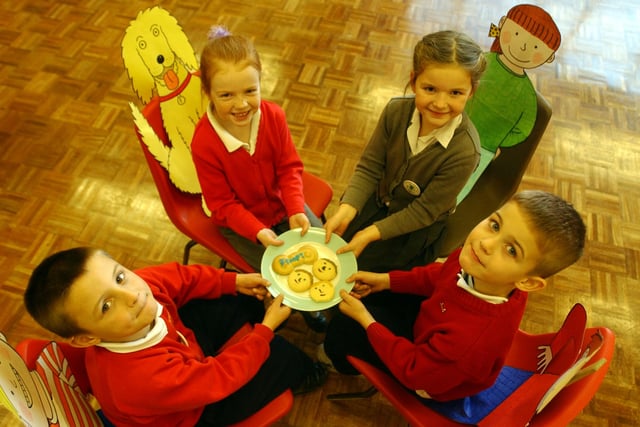 Having a tea party at Monkton Infants School 12 years ago, but who can you spot sharing the biscuits?