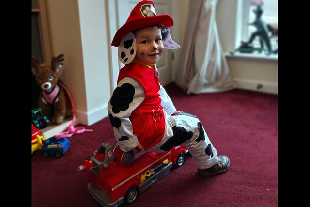 Sasha Lasseter shared this picture of Joshua aged 3 as Marshall from Paw Patrol.