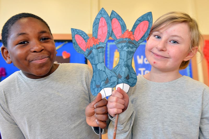 Troy Kamunga and Marie Robson with their masks Ward Jackson Nativity play in 2015.