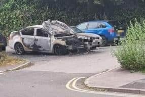 Shocked residents told how they heard a car ‘explode’ after a suspected arson attack in a car park in Meersbrook, Sheffield. Picture shows the aftermath this morning. Police are appealing for information