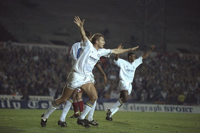 New boy Lee Chapman was the hero and the villain of this topsy-turvy clash in early 1990. The striker scored an own goal against his future employers, but redeemed himself fully with a brace. Gordon Strachan chipped in with a third. (Photo by Mike  Hewitt/Allsport)