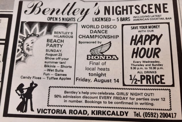 No trip down memory lane would be complete without an advert for Bentley's nightclub.
The Victoria Road club was a mecca for many folk - its five bars included an American cocktail bar.
Highlights this week included the world disco dance championship and a beach party night.
Well, it was the 80s ...