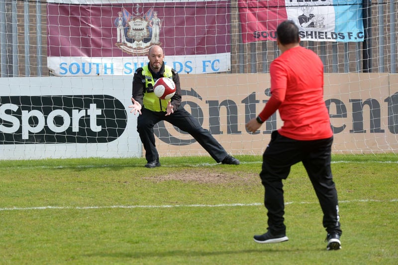 A close-up on the action at the 2018 South Shields Police and Bangladeshi community charity football match.