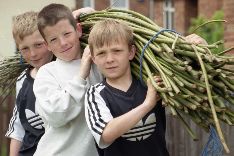 Carrying willow branches for craft activities in preparation for the Festival of Trees at Penshaw, were left to right: Steven Dixon, 12, Kyle Dinsdale, 10, and Michael Dixon, 11.