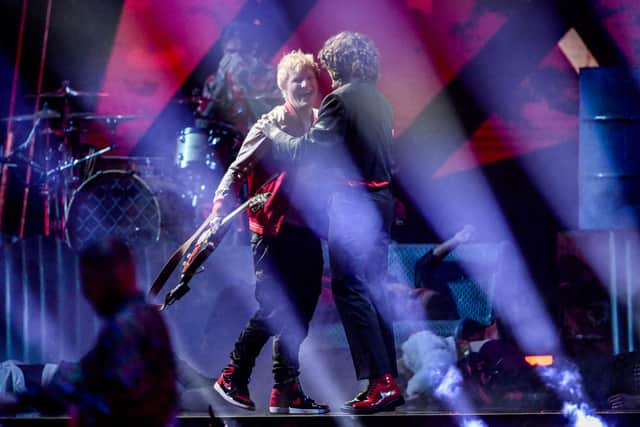 Ed Sheeran and Oli Sykes performed a duet of Bad Habits at the Brit Awards 2022. Photo by Gareth Cattermole/Getty Images.