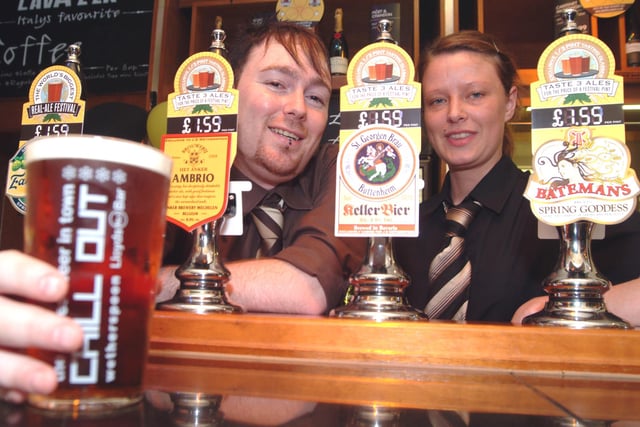 Staff at The Court House pub in Mansfield launched a two week Beer Festival in 2007 pictured is Manager Jason Fowler and Team Leader Sara Shepherd.