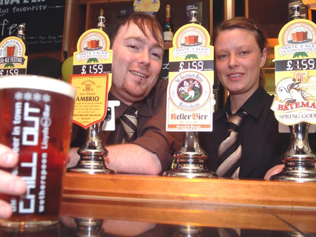 Staff at The Court House pub in Mansfield launched a two week Beer Festival in 2007 pictured is Manager Jason Fowler and Team Leader Sara Shepherd.
