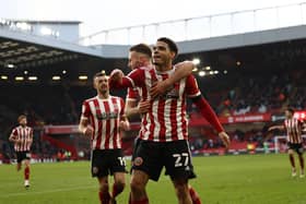 Morgan Gibbs-White celebrates scoring his second goal of the afternoon for Sheffield United: Darren Staples / Sportimage