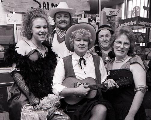 Highfield Post Office staff all dressed up for Children in Need in 1990.