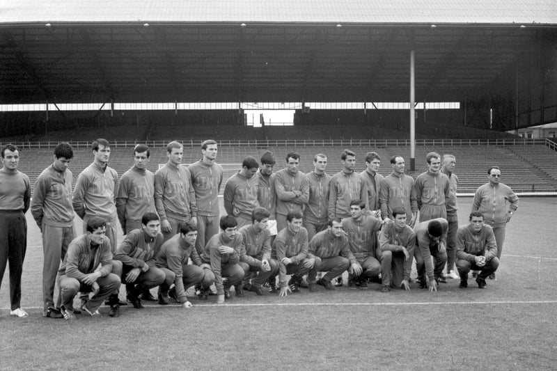 The whole Italian team lines up for a photo on the Roker Park pitch.