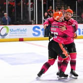 Valentine's Day hug for man of the match Niklas Nevalainen Pic Dean Woolley