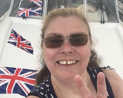 Tracy Coulson sent us this photo of her toasting VE Day on her boat at the Marina.