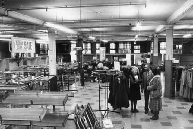 A closing down sale at John Banner Ltd department store on Attercliffe Road, Sheffield, in January 1980