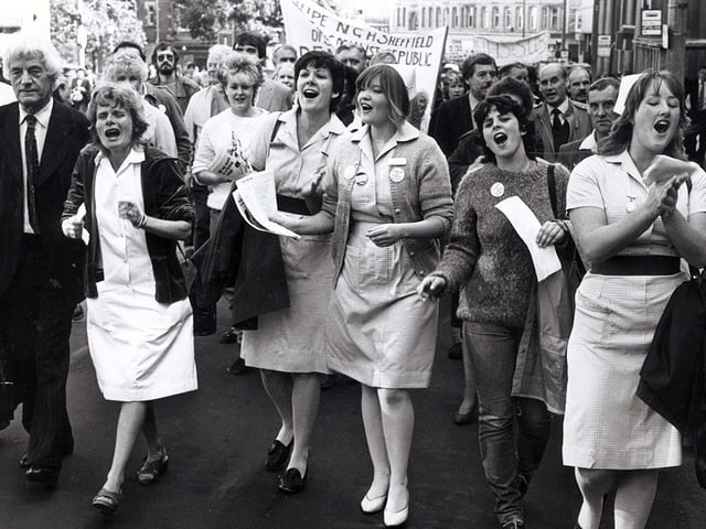 Nurses march during the health workers strike in September 1982