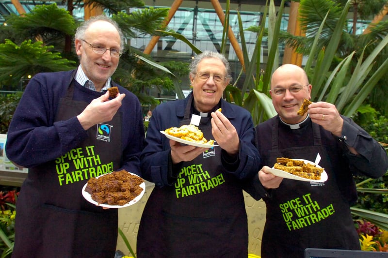 Bakers took their cakes and cookies, using fair trade ingredients to be judged by three of Sheffield's reverends, from left, Vernon Marsh, Terry Tolan and Simon Cowling in 2013