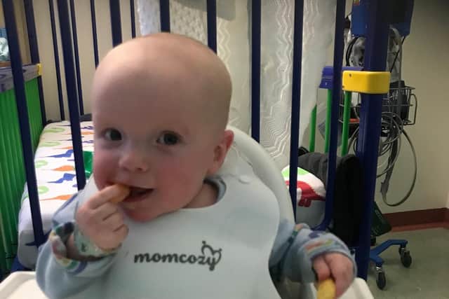 Finley staying on the Cancer and Leukaemia ward during treatment at Sheffield Children's