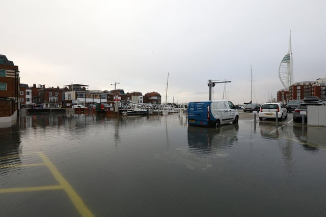 Camber Quay car park in Old Portsmouth flooded. Picture: Chris Moorhouse   (jpns 071221-09)