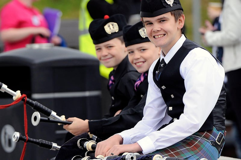 The young pipers who entertained the royal visitor during the event.
