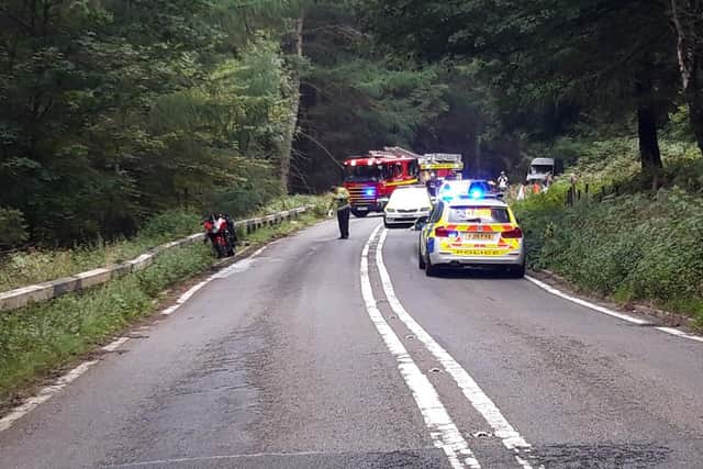The aftermath of the serious crash involving a motorbike on the A57 Snake Pass