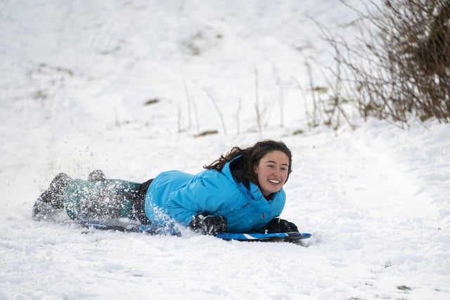 Ailsa Clark on her sledge at The Braids