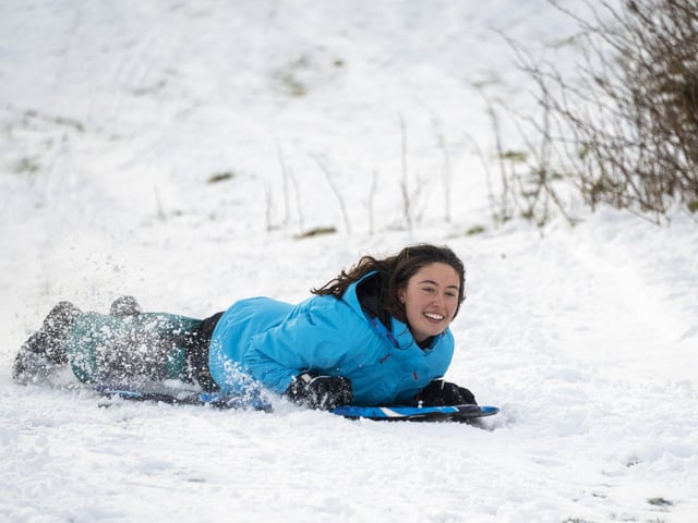 Ailsa Clark on her sledge at The Braids