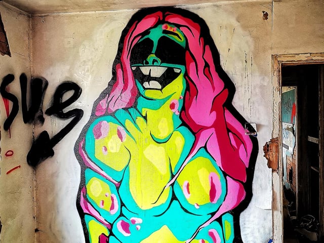 Lost Places & Forgotten Faces says: "One of many pieces by local graffiti artist Brayk found at Ollerton Station Farm."