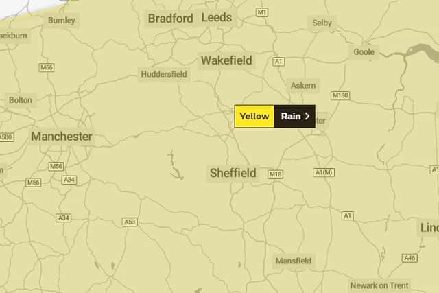 A weather warning for rain is in place for South Yorkshire this weekend