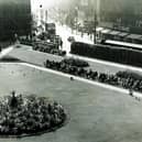 St Paul's Gardens (now the Peace Gardens) in 1960 with Stewart & Stewart, Pinstone Street, in the background