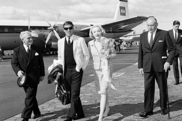 Marlene Dietrich and Burt Bacharach arrive at Turnhouse Airport for the Edinburgh Festival in 1965.