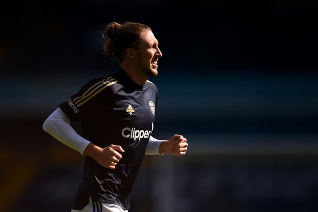 Luke Ayling of Leeds United warms up prior to the Premier League match between Leeds United and Fulham at Elland Road.