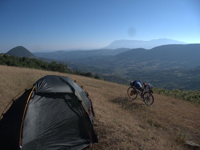 While wild camping in Albania on the way to North Macedonia, Mike said he spotted wolf and bear tracks on the river banks earlier in the day.